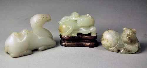 Appraisal: A group of three Chinese carved jade figures - Celadon