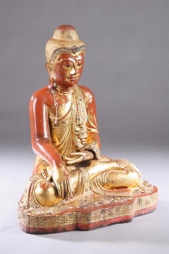 Appraisal: BURMESE GILT LACQUERED WOOD FIGURE OF BUDDHA - in high