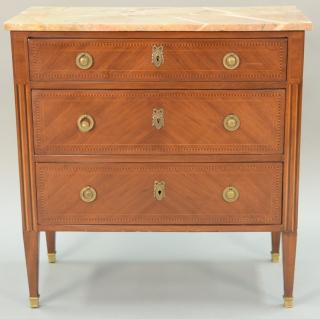 Appraisal: Louis XVI style inlaid marble top commode ht in wd