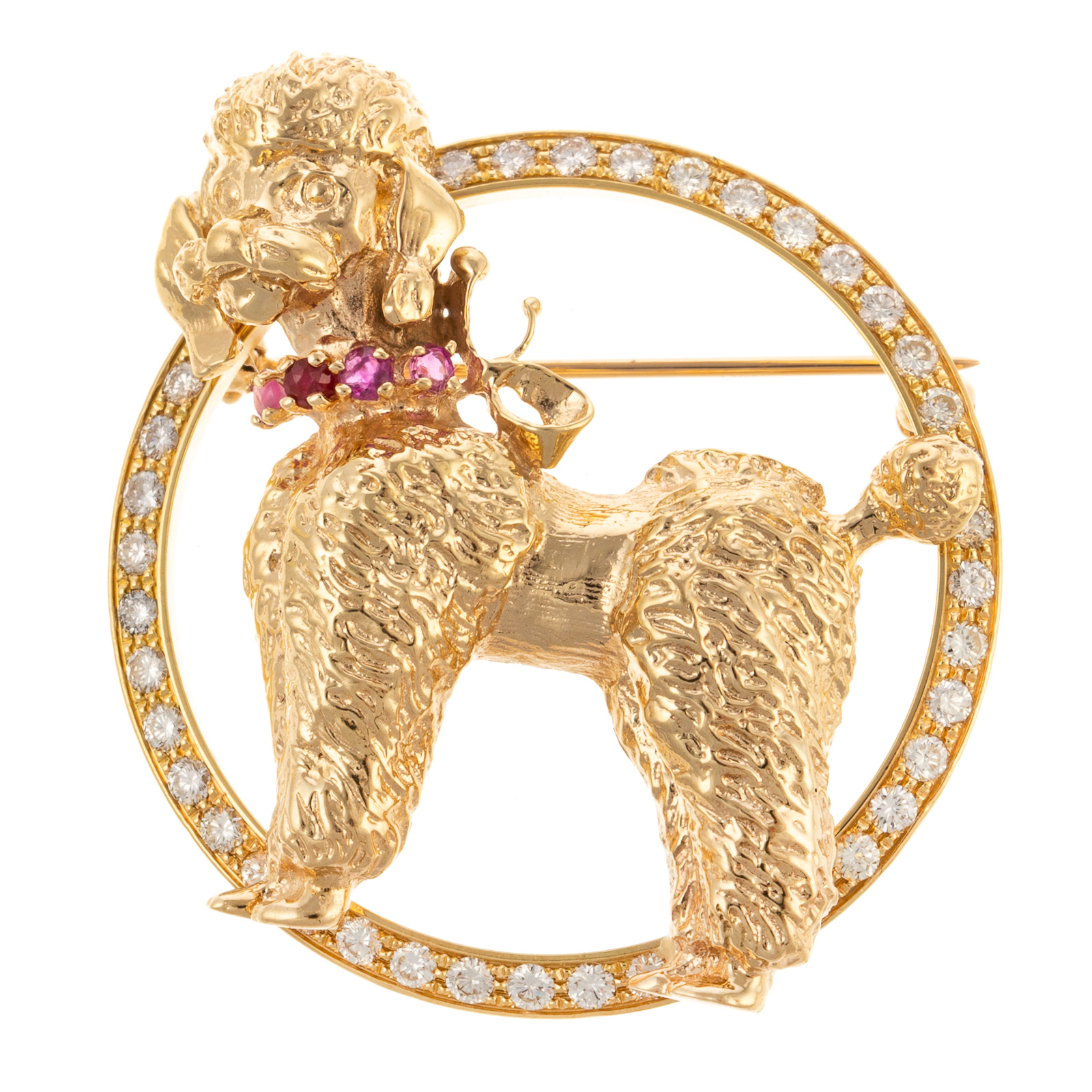 Appraisal: A DIAMOND RUBY POODLE BROOCH IN K K yellow gold