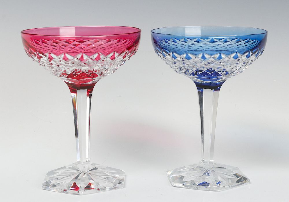 Appraisal: MATCHING RED TO CLEAR BLUE TO CLEAR CUT GOBLETS Two