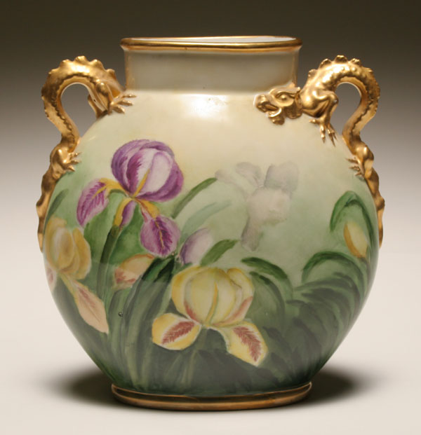 Appraisal: Limoges French hand painted porcelain vase vivid irises against a