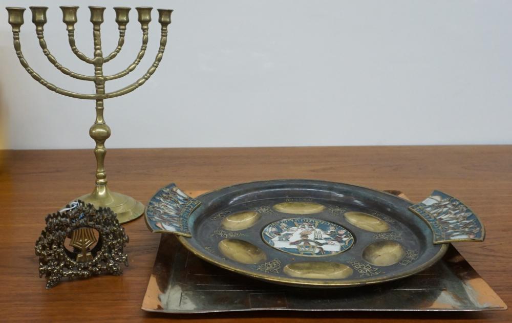 Appraisal: COLLECTION OF ASSORTED JUDAICA INCLUDING BRASS MENORAHCollection of Assorted Judaica