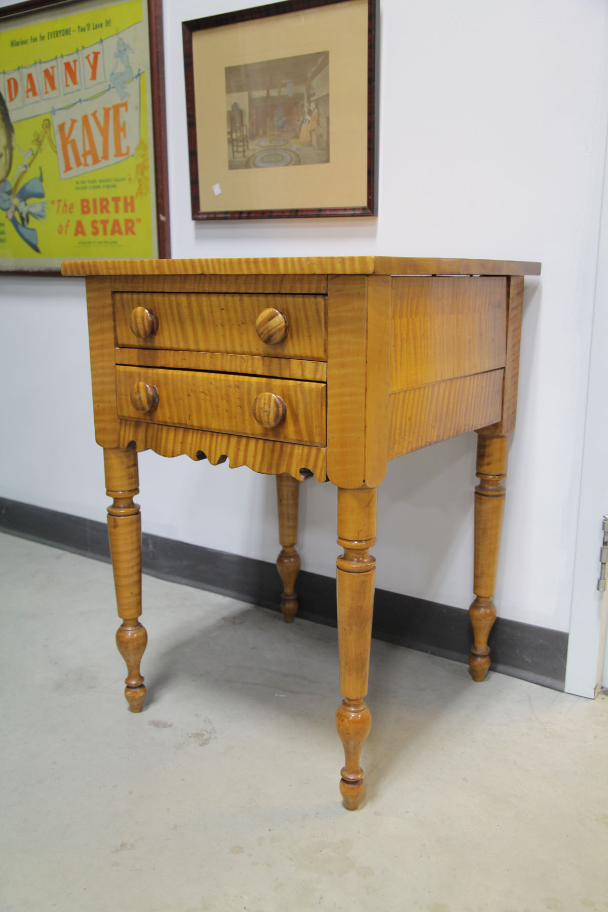 Appraisal: TWO DRAWER STAND American late th century curly maple with