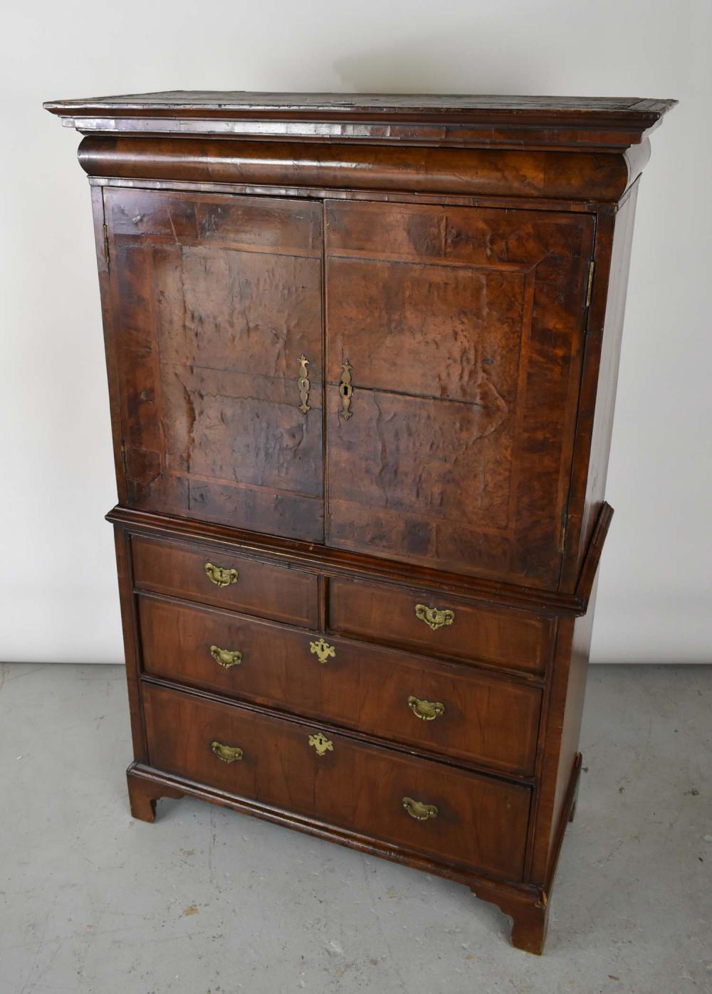 Appraisal: QUEEN ANNE INLAID BURL WALNUT CABINETCirca The upper part with