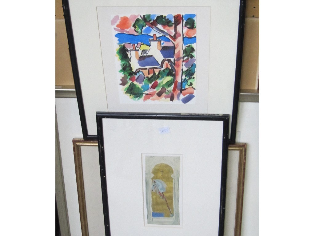 Appraisal: Lot comprising six watercolours and an etching to include works