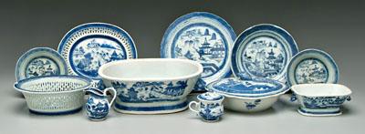 Appraisal: Eleven pieces Chinese porcelain blue and white Canton coastal village