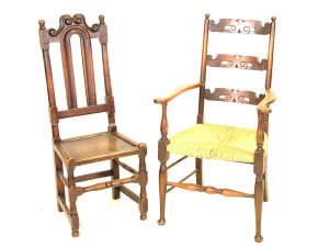 Appraisal: An oak ladderback open armchair th century the carved pierced