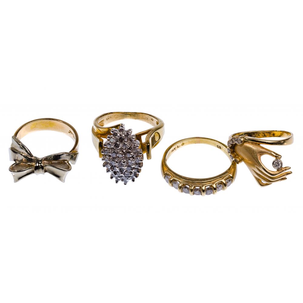 Appraisal: K WHITE AND YELLOW GOLD RING ASSORTMENT yellow gold band