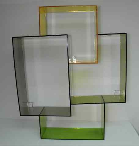 Appraisal: Contemporary tri color lucite wall shelving unit or display Lucite