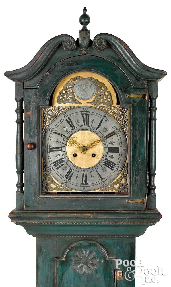 Appraisal: Pennsylvania painted hard pine tall case clock Pennsylvania painted hard