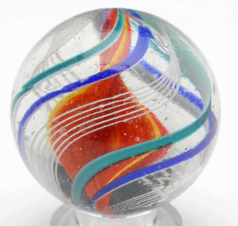 Appraisal: Single Ribbon Swirl Marble Single ribbon of orange capped in