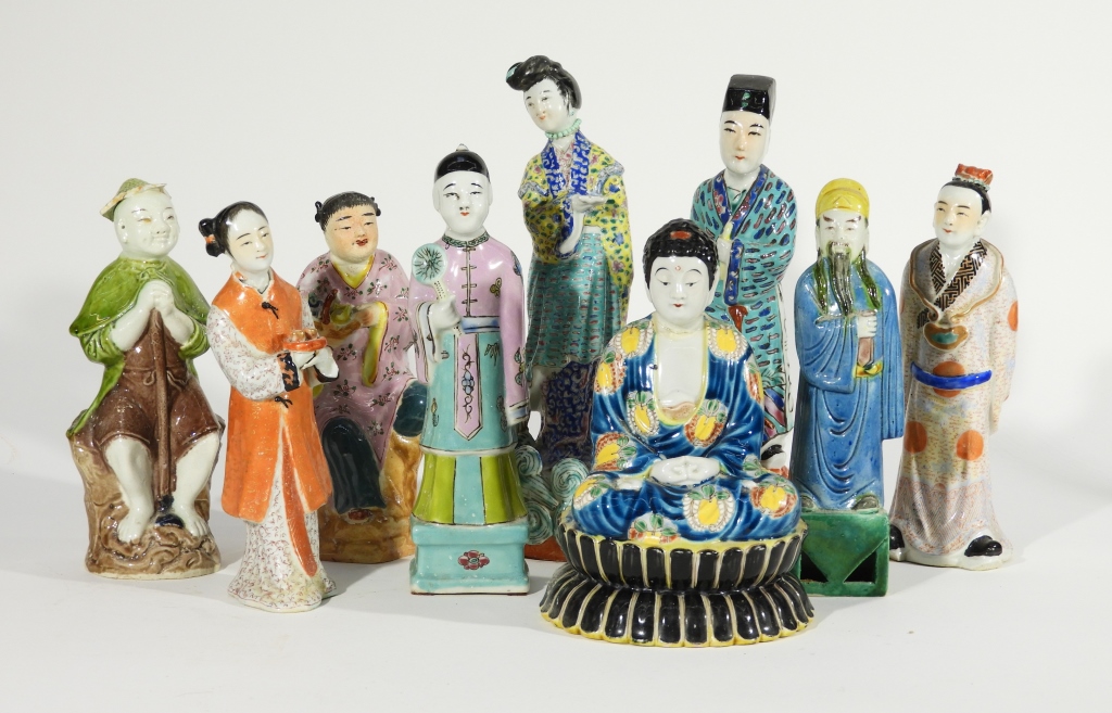 Appraisal: GROUP CHINESE JAPANESE PORCELAIN IMMORTAL BUDDHA China Japan th CenturyA