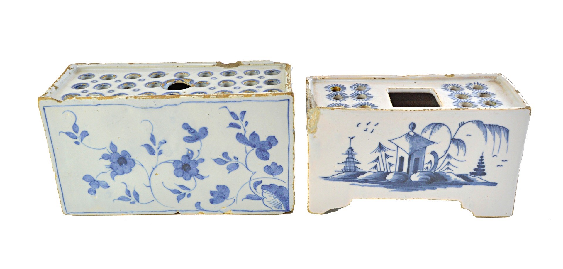 Appraisal: Two English delftware blue and white flower bricks mid th