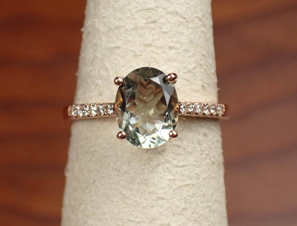 Appraisal: PRASIOLITE DIAMOND AND FOURTEEN KARAT GOLD RING The rose gold