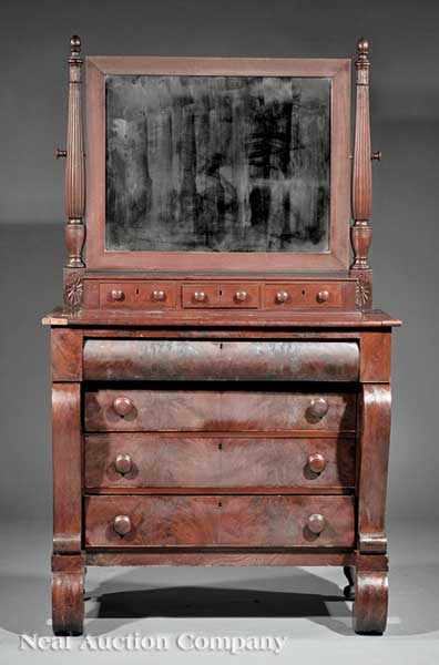 Appraisal: An American Classical Mahogany Gentleman's Mirror-Back Dresser th c reeded