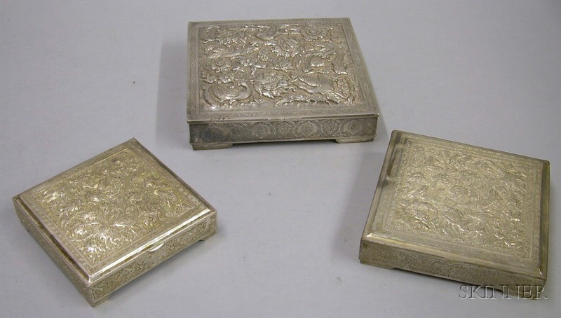 Appraisal: Three Middle Eastern Silver Boxes th century