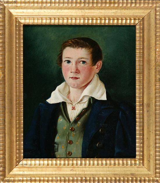 Appraisal: American folk art portrait of a boy in blue coat