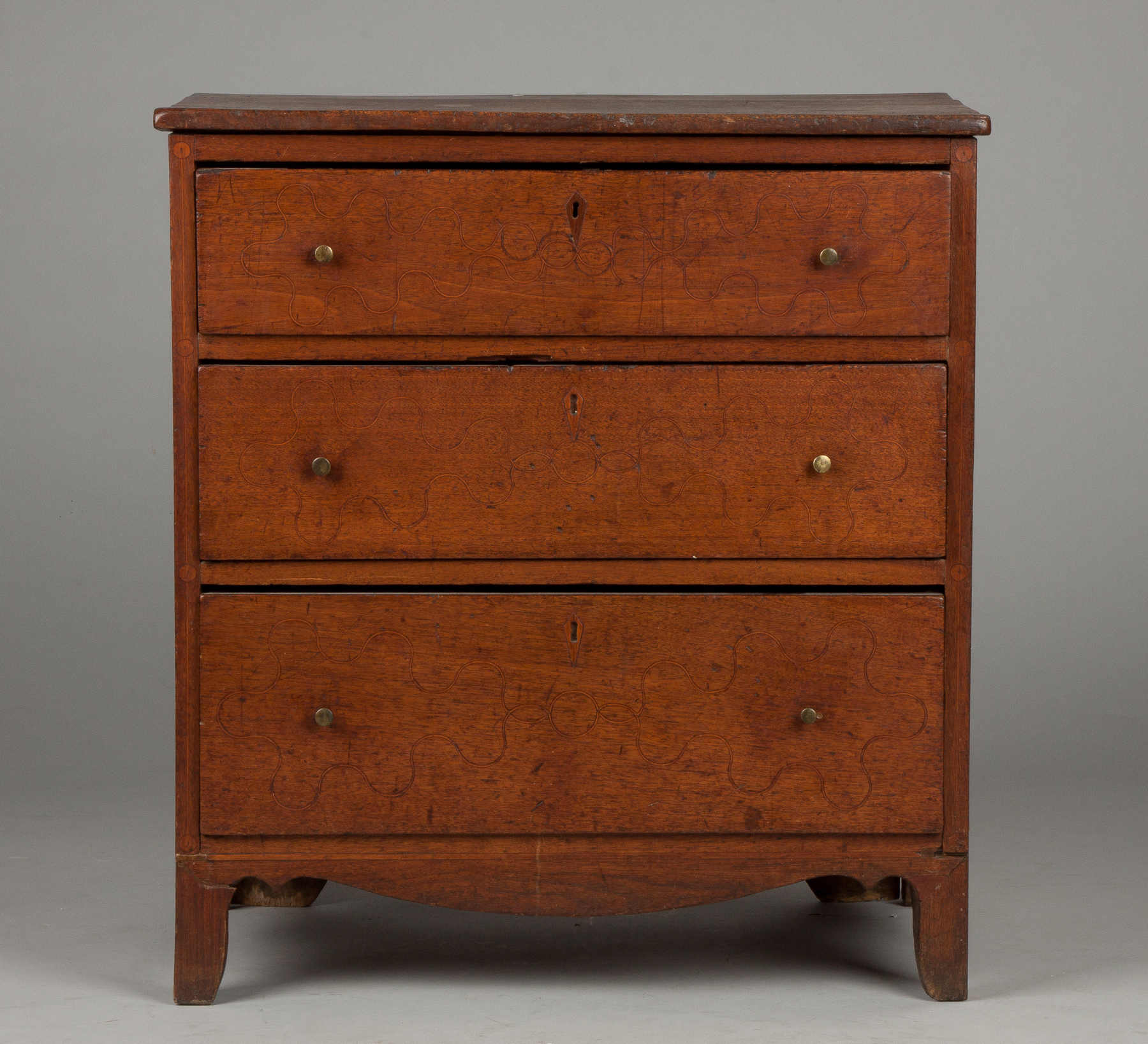 Appraisal: Rare Miniature Southern Inlaid Walnut Chest C Probably Kentucky