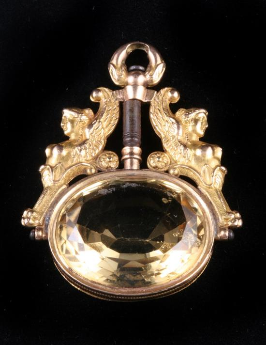 Appraisal: NAPOLEAN III YELLOW GOLD AND CITRINE PENDANT CONSTRUCTED FROM ANTIQUE