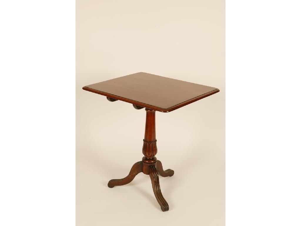 Appraisal: A WILLIAM IV MAHOGANY TRIPOD TABLE the rectangular tip-up top