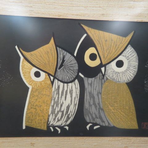 Appraisal: Kaoru Kawano woodblock Two Owls famous Japanese artist born image