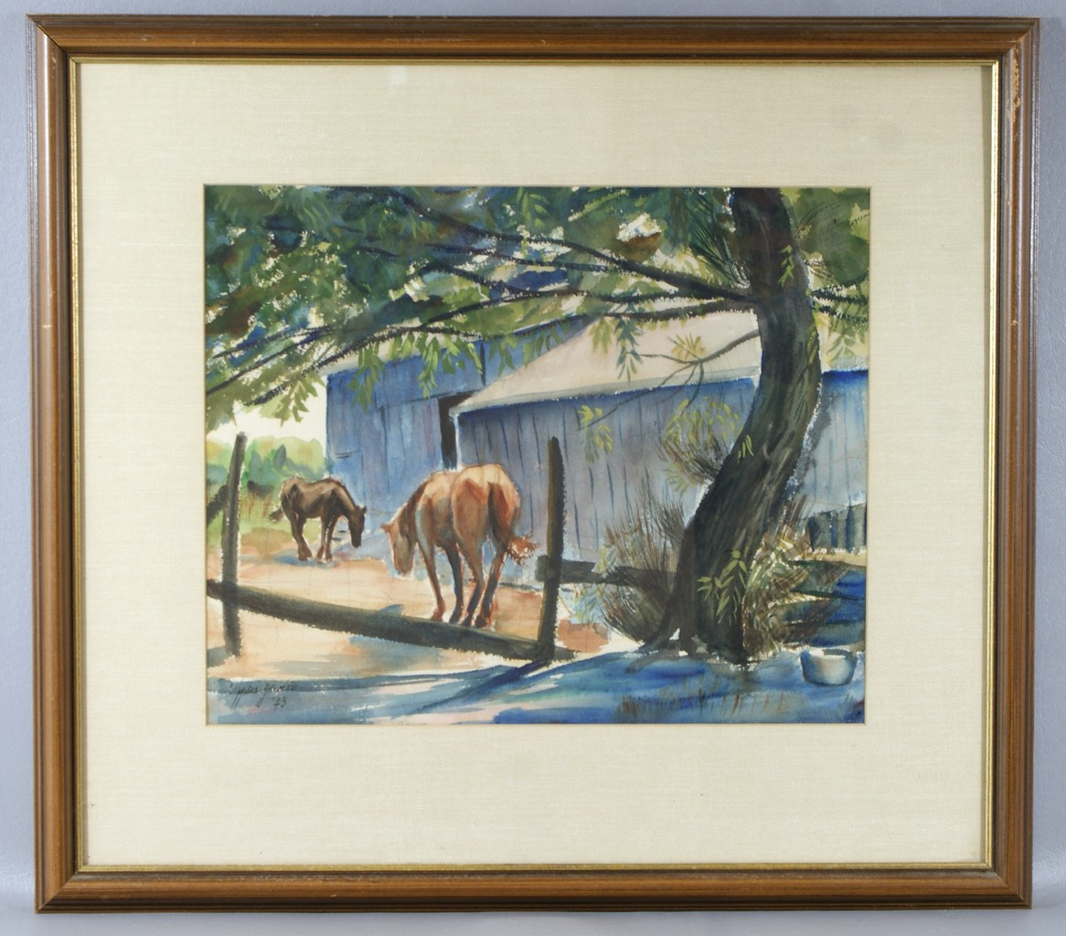 Appraisal: Miles Silverman American d w c Horses by the Barn