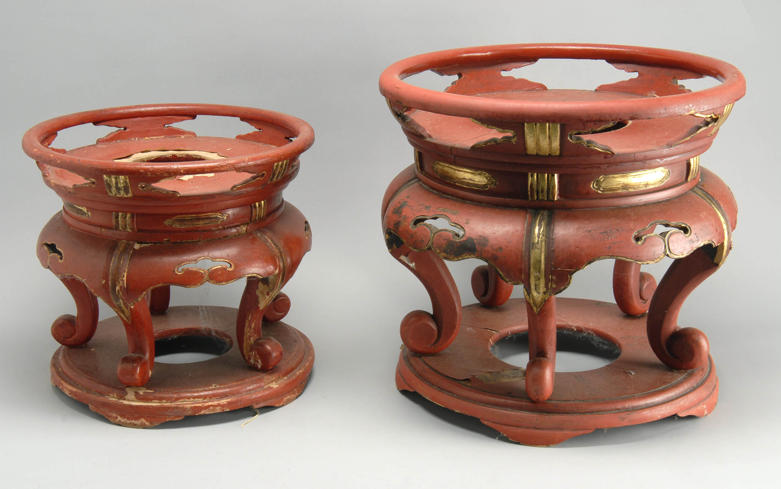 Appraisal: TWO TH CENTURY JAPANESE STANDS with red finish Made to