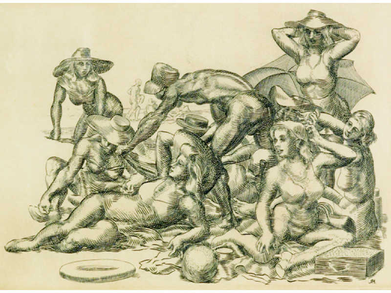 Appraisal: REGINALD MARSH AMERICAN - BEACH PICNIC etching signed in pencil