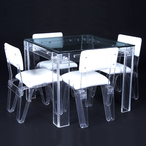 Appraisal: LUCITE Five-piece lucite and chrome dinette set the table with