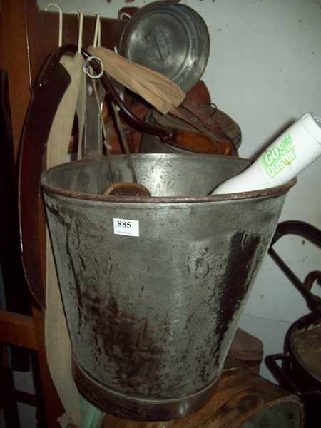 Appraisal: A LARGE COLLECTION OF CANVAS BAGS METAL BUCKETS TINS METAL