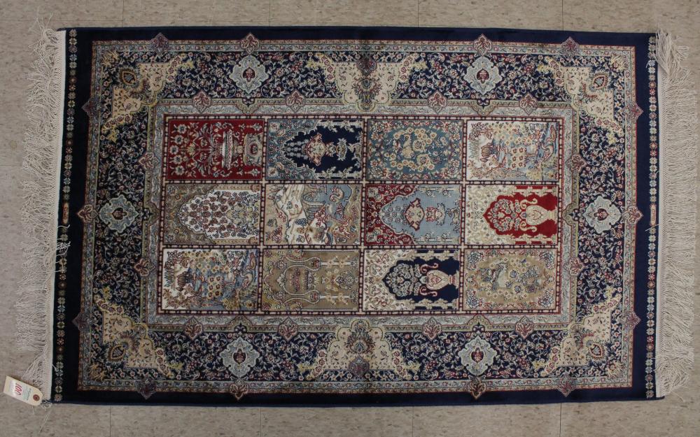 Appraisal: HAND KNOTTED TURKISH 'BAMBOO SILK' AREA RUG repeating floral panel