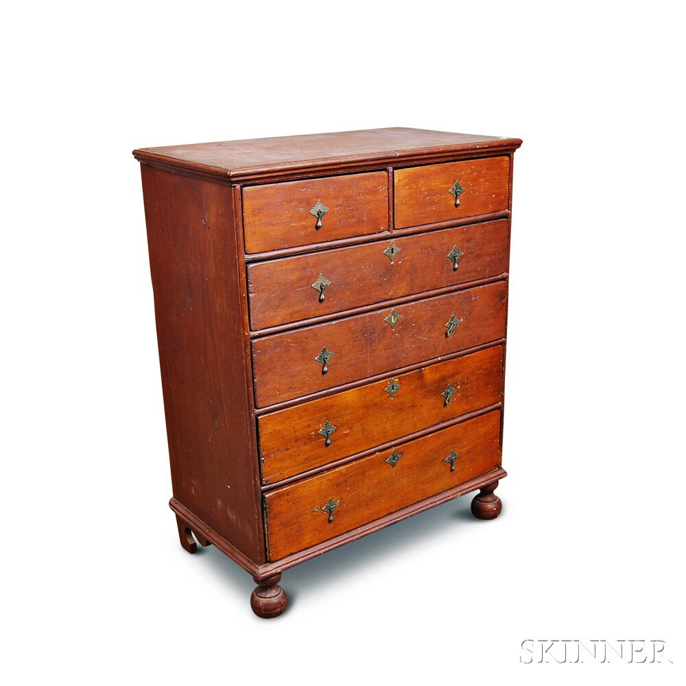 Appraisal: Early Pine Tall Chest New England th century the single