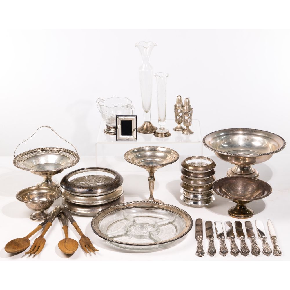 Appraisal: STERLING SILVER OBJECT ASSORTMENTIncluding compotes bowls silver rimmed glass items