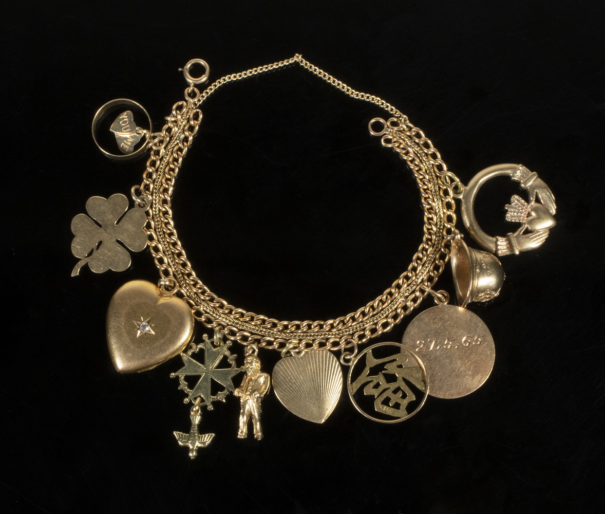 Appraisal: GOLD CHARM BRACELET K Yellow Gold Bracelet with assorted charms