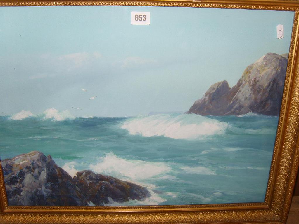 Appraisal: A gouache study of a coastal scene with waves breaking