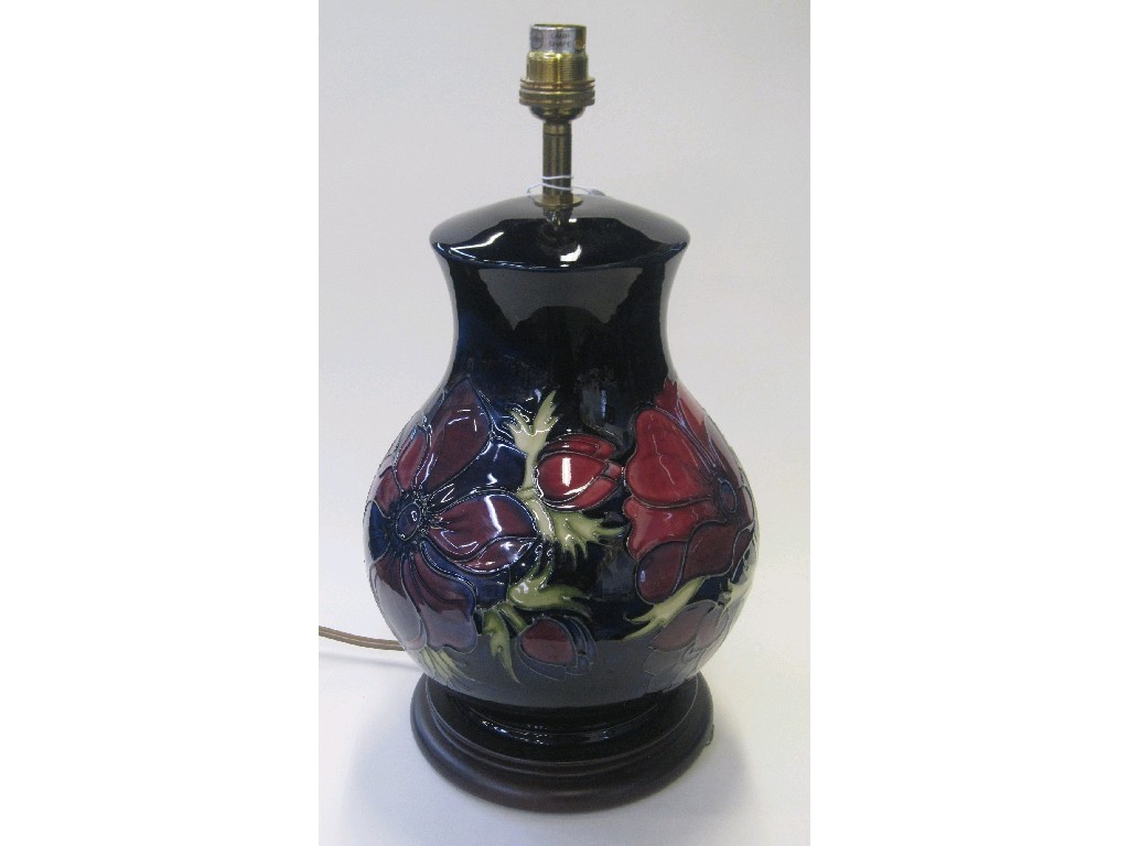 Appraisal: Moorcroft 'Anemone' table lamp with blue ground high including wooden