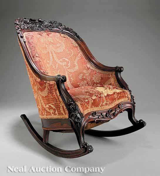 Appraisal: A Fine American Rococo Carved Rosewood Child's Rocking Chair mid-