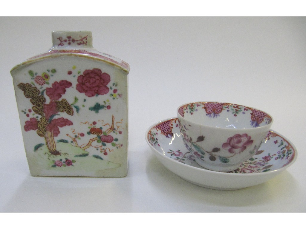 Appraisal: Chinese export teabowl and saucer and a tea caddy