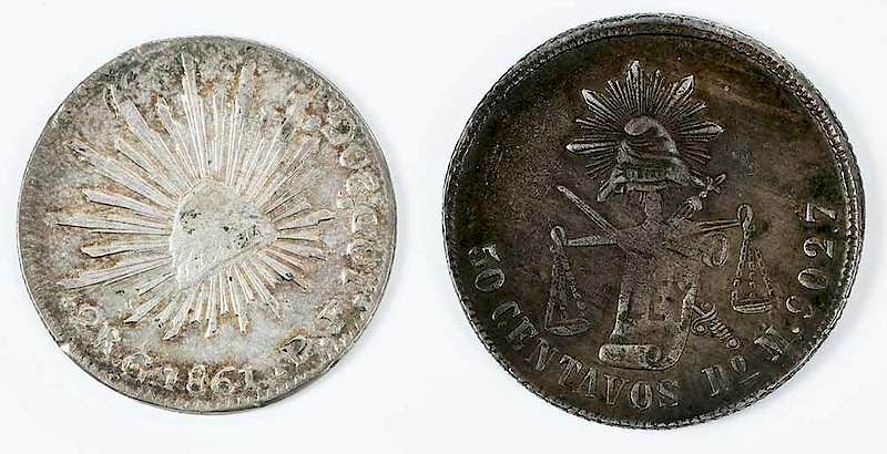 Appraisal: Pair of Republic of Mexico Silver Coins Durango Fifty Centavos