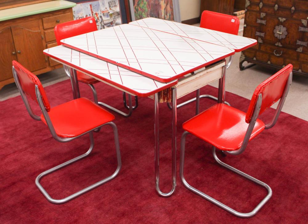 Appraisal: MID-CENTURY KITCHEN DINETTE TABLE AND FOUR CHAIRS American c 's