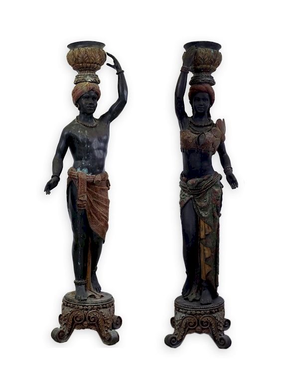 Appraisal: Antique PR Italian Bronze Figural Blackmoor Statue Pair of antique