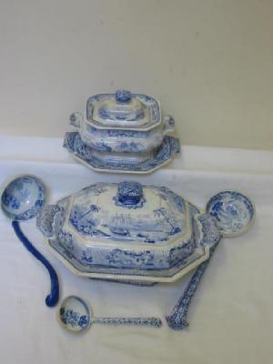 Appraisal: A PAIR OF ENGLISH POTTERY LIDDED TUREENS of canted oblong