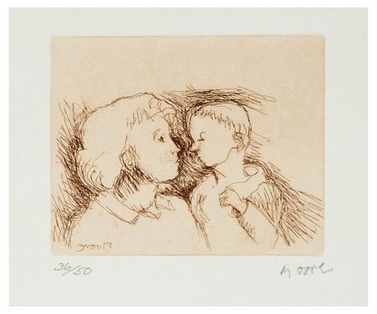 Appraisal: Henry Moore - mother and child etching printed in sepia