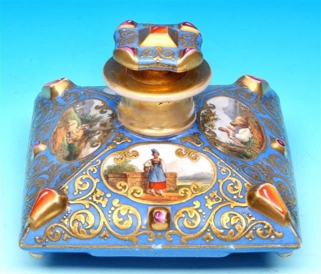 Appraisal: A Continental porcelain perfume bottle with light blue ground gilt