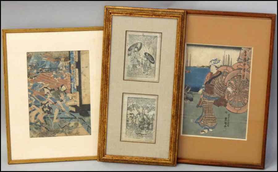 Appraisal: GROUP OF THREE FRAMED JAPANESE WOODBLOCK PRINTS '' x ''