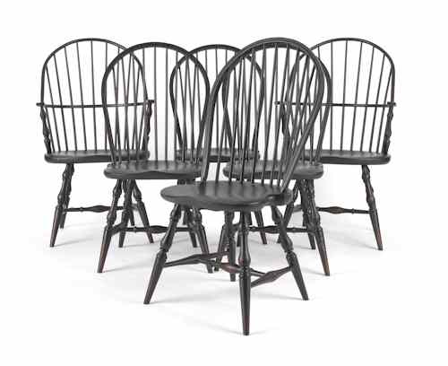 Appraisal: Set of six Windsor style dining chairs th c painted