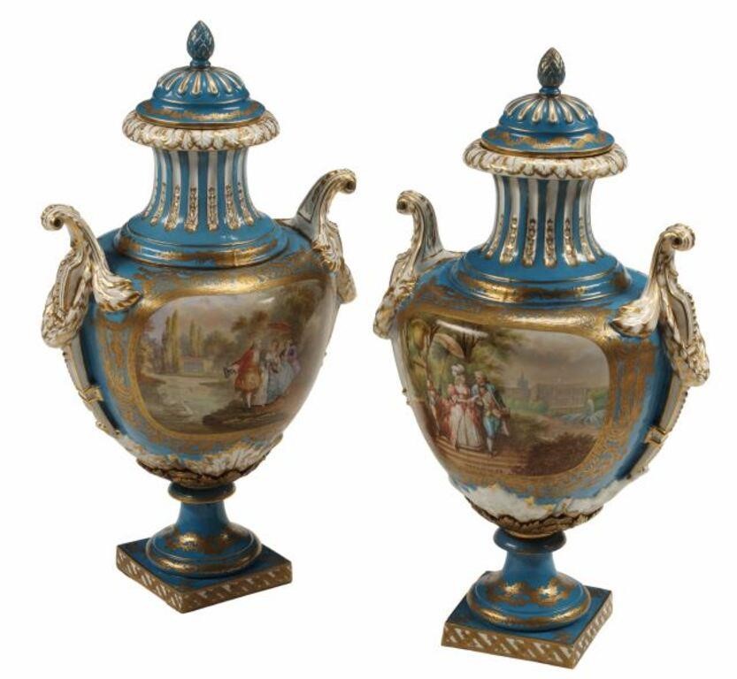 Appraisal: pair French porcelain vases with covers approx h w d