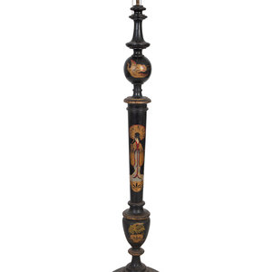 Appraisal: A Chinoiserie Black and Polychromed Lacquer Floor Lamp EARLY TH