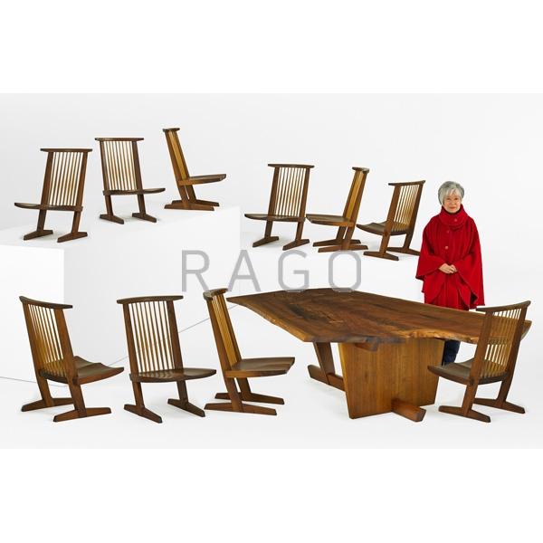 Appraisal: GEORGE NAKASHIMA Sanso table and ten Conoid chairs Condition Report